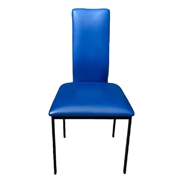 Custom Vibrant Cobalt Blue Marine-Grade Upholstered Modern High-Back Dining Chair For Sale