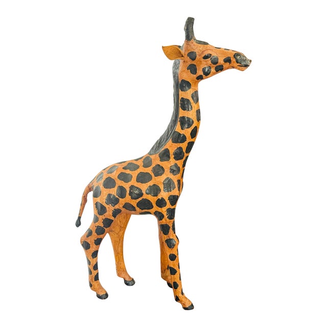 Hand Made Vintage Leather-Wrapped Giraffe Safari Sculpture For Sale