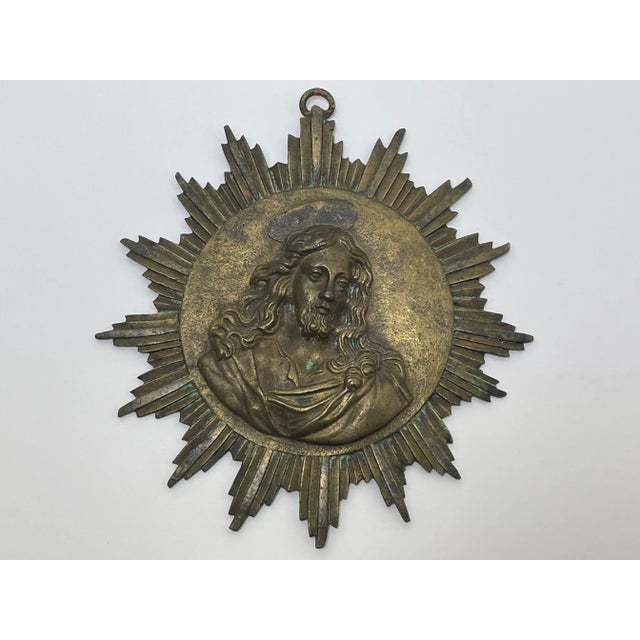 19th Century French Brass Religious Jesus Sunburst Icon For Sale - Image 11 of 11