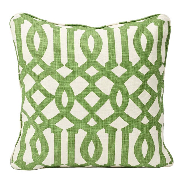 Schumacher Double-Sided Pillow in Imperial Trellis Linen Print For Sale