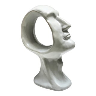 White Ceramic Sculptural Head Figure For Sale