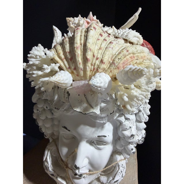 Celestial Meets the Sea, Shell Incrusted Bust-Coastal Art Sculpture For Sale - Image 12 of 14