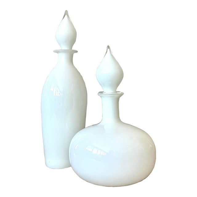 Vintage Boho Blown Glass Decanters - Set of 2 For Sale