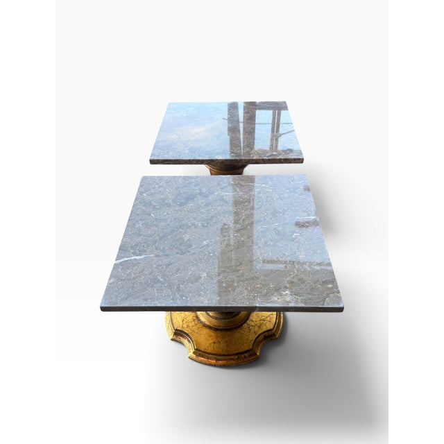 Gray Pair of Neoclassical Giltwood Marble-Top Pedestal Plant Stands For Sale - Image 8 of 14