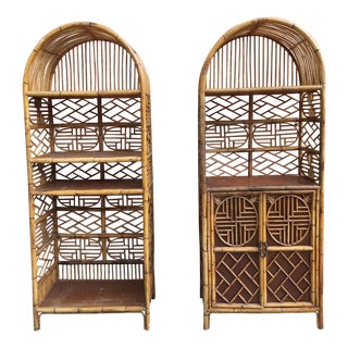 Vintage Bamboo Fretwork Etageres - A Pair For Sale