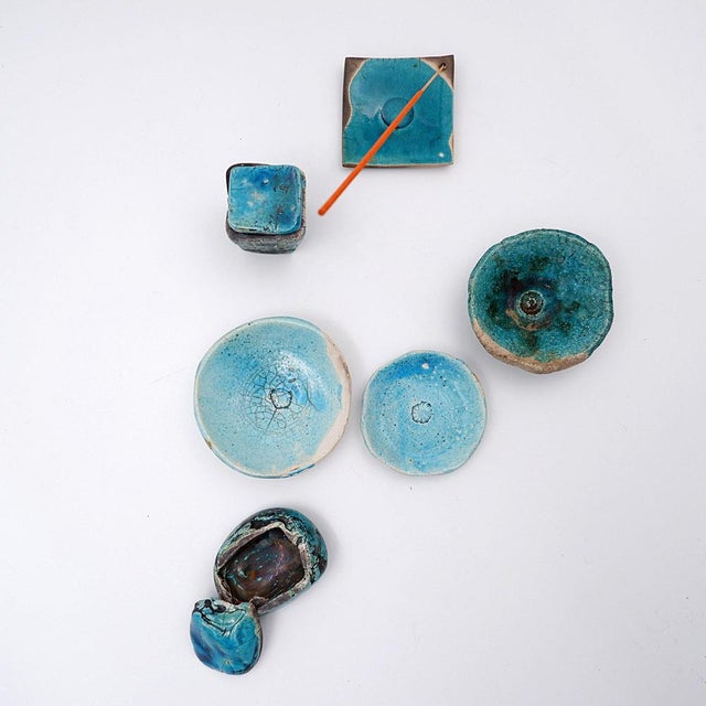 Set of decorative ceramics turquoise "Fond d'Atelier" - N.Lebrun - Belgium 1970s Ceramic - Vintage - Decoration Measures :...