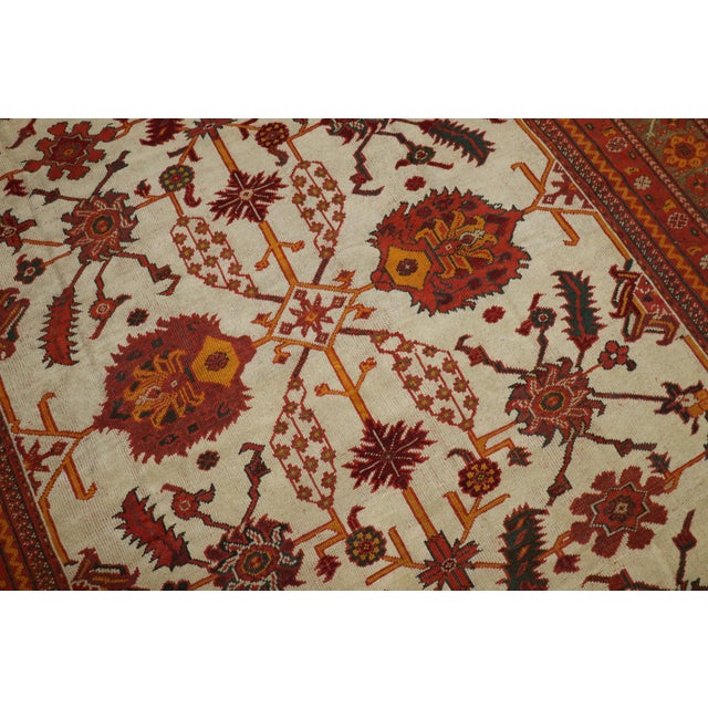Antique Zabihi Collection Ivory Field Turkish Oushak Carpet - 8'11" x 13' For Sale - Image 4 of 12