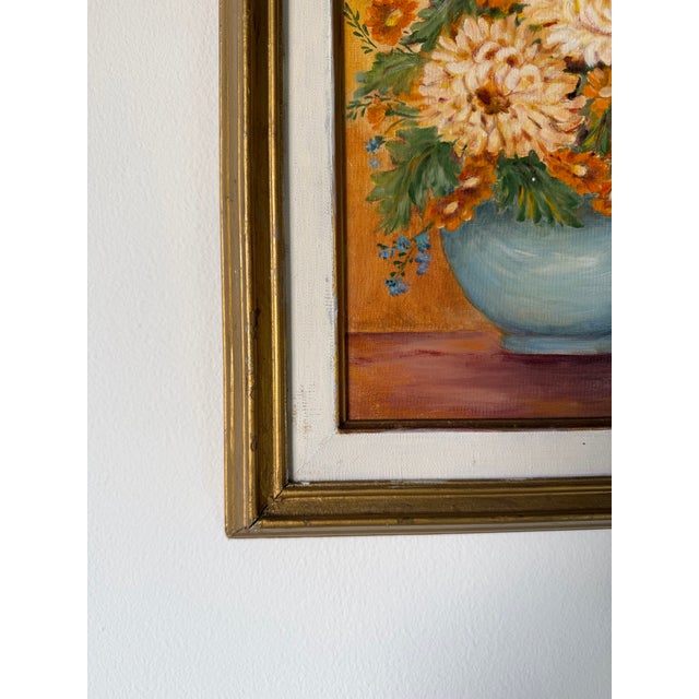 Wood 1980s Vintage J. Romero Floral Still Life Oil on Artist Board Painting, Gold Wood Framed For Sale - Image 7 of 13