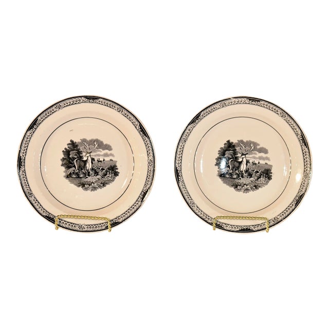 Pair of Early 19th Century Plates With Stags For Sale