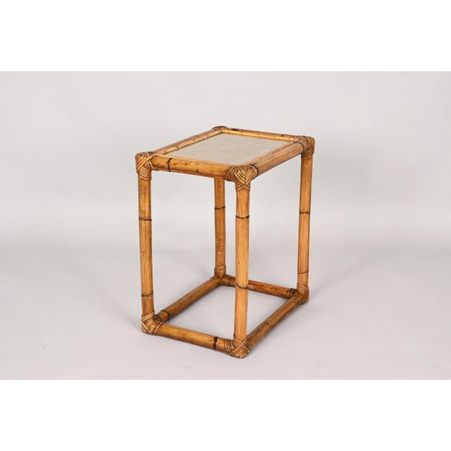 Tan Mid-Century Italian Bamboo and Wicker Side Table, 1970s For Sale - Image 8 of 16