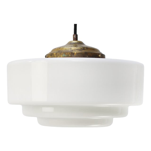 Vintage Art Deco White Opaline Glass Pendant Lamp from Philips For Sale