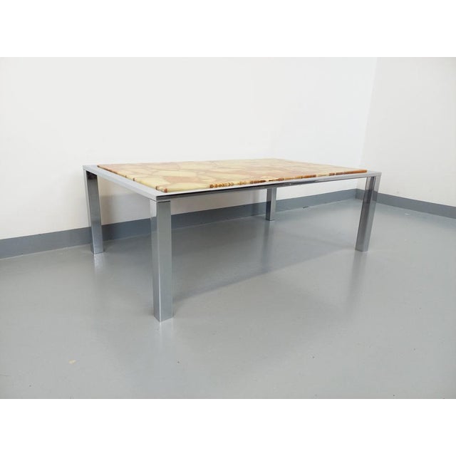 Large Vintage Coffee Table in Chrome Metal, Yellow Onyx Type and Resin, 1970s For Sale - Image 14 of 15