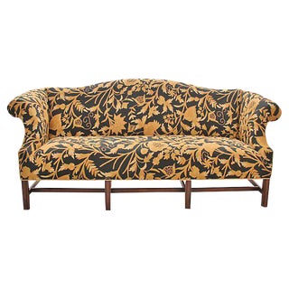 Sheraton Floral Embroidered Camelback Sofa For Sale