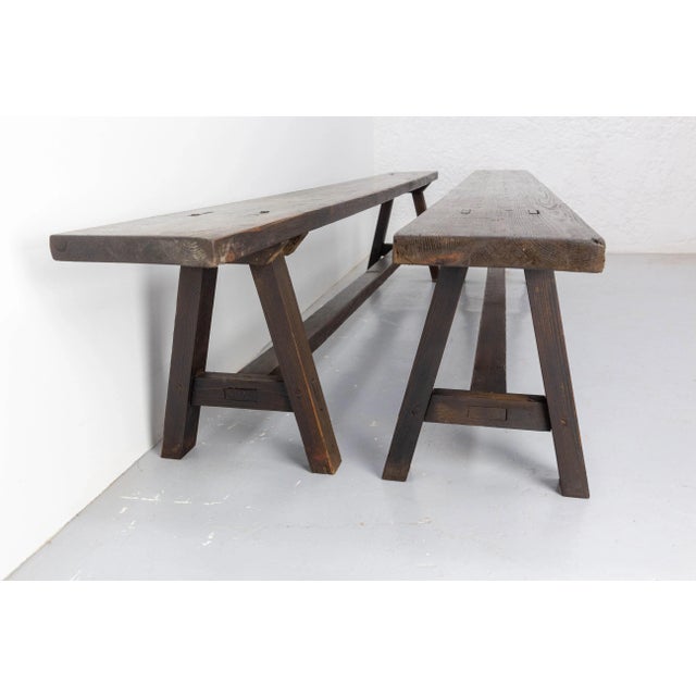 Set of French Antique Style Farmhouse Benches in Solid Pine, 1930s For Sale - Image 6 of 10