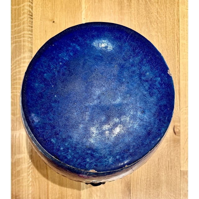 Antique Chinese Export Cobalt Blue Glazed Garden Stool, Mask Handles For Sale - Image 10 of 12