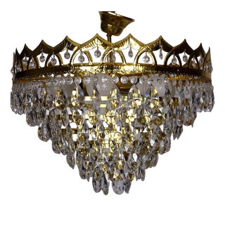 Vintage Gilded Metal and Crystal Chandelier, 1990s For Sale