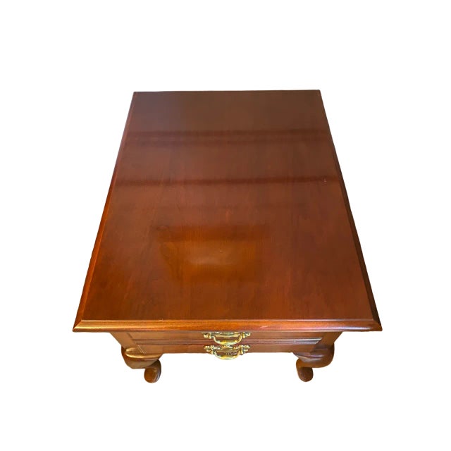 Item: Queen Anne Style Side End Table with Drawer Style: Chippendale, Queen Anne Table Shape: Rectangle Period: Late 20th...