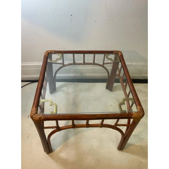 Modern 1970s High Style Bamboo, Rattan & Brass End Tables - A Pair For Sale - Image 3 of 11