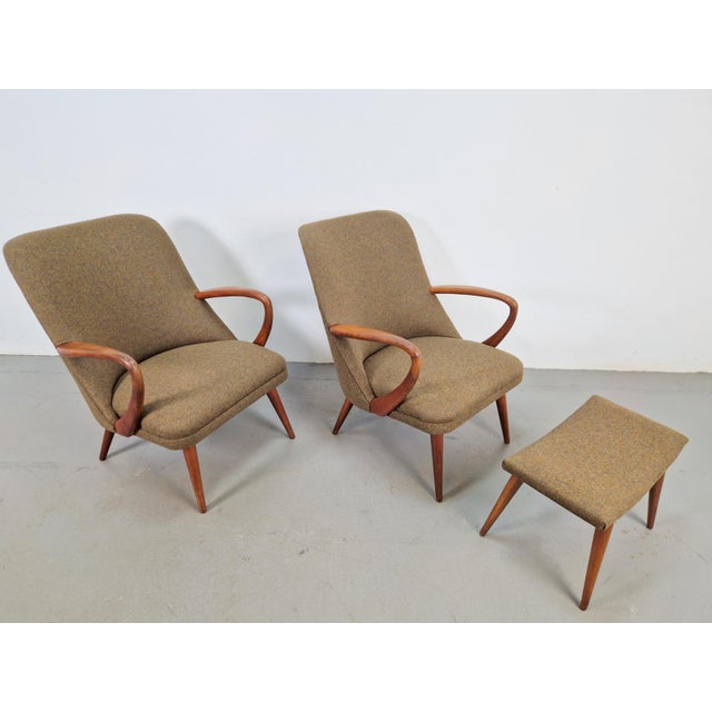 Forest Green Mid-Century Armchairs and Ottoman in Teak, 1960s, Set of 3 For Sale - Image 8 of 15