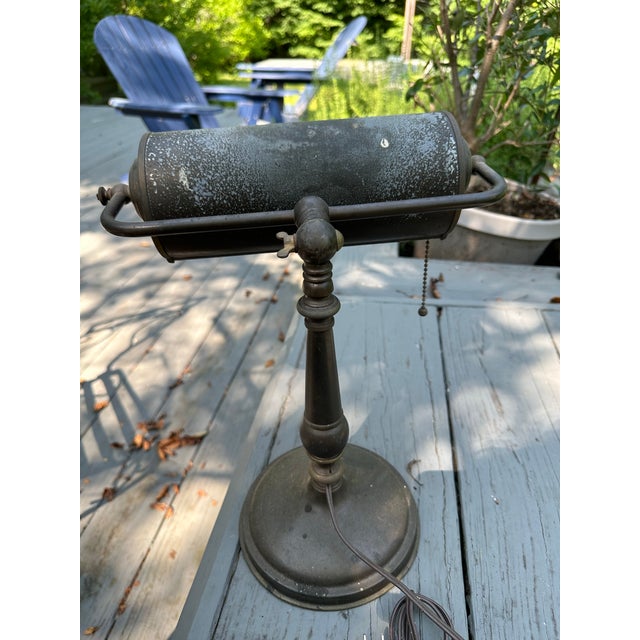 Metal Vintage Brass and Metal Banker's Lamp For Sale - Image 7 of 9