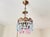 French Vintage Brass Crown Chandelier With Hand-Painted Pink and Ice Blue Crystal Prisms For Sale - Image 3 of 17