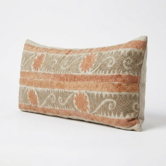 Mid-Century Modern Floral Suzani Bedding Pillow Cover 13'' X 38'' For Sale - Image 3 of 4