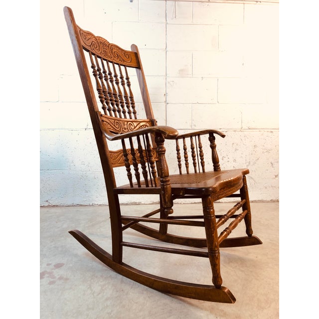 QuarterSawn Oak Hand Carved Rocking Chair Chairish