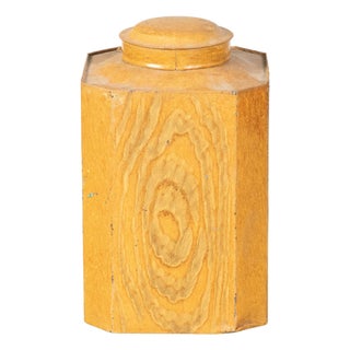 19th Century, Octagonal Lidded Tin Canister with Yellow Faux Bois Finish For Sale