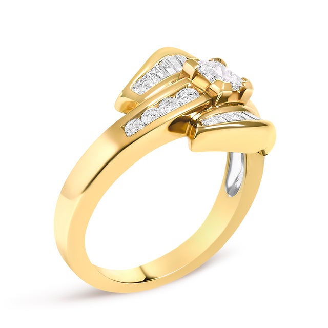 Haus of Brilliance 14K Yellow Gold 1.0 Cttw Princess Diamond Geometric Cocktail Ring For Sale - Image 4 of 6