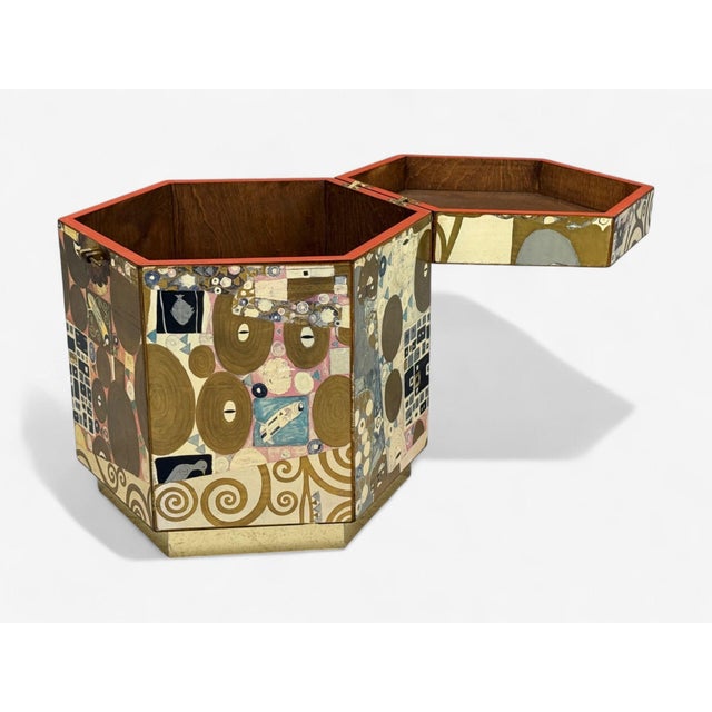 Austrian Modern, Storage Box, Gustav Klimt Style Wallpaper, 20th C. For Sale - Image 4 of 14