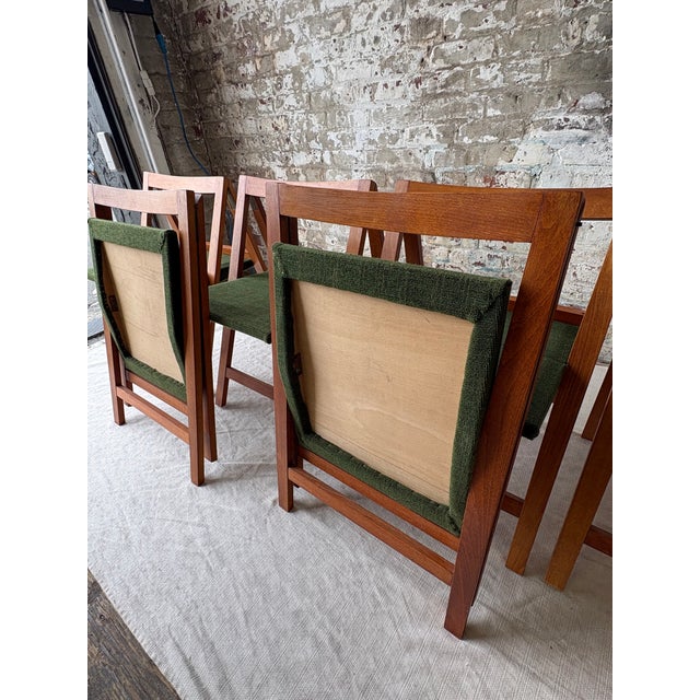 Green Set of 6 Mid Century Modern Teak Folding Dining Chairs With Green Upholstery For Sale - Image 8 of 11