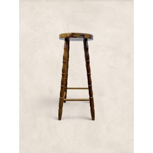 Vintage English Turned Leg Wooden Round Stool For Sale - Image 4 of 8