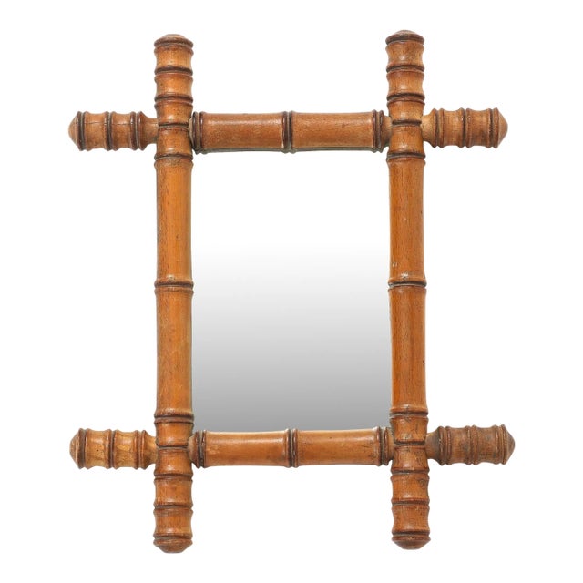 Small Faux Bamboo Carved Frame Mirror, England 1940s For Sale