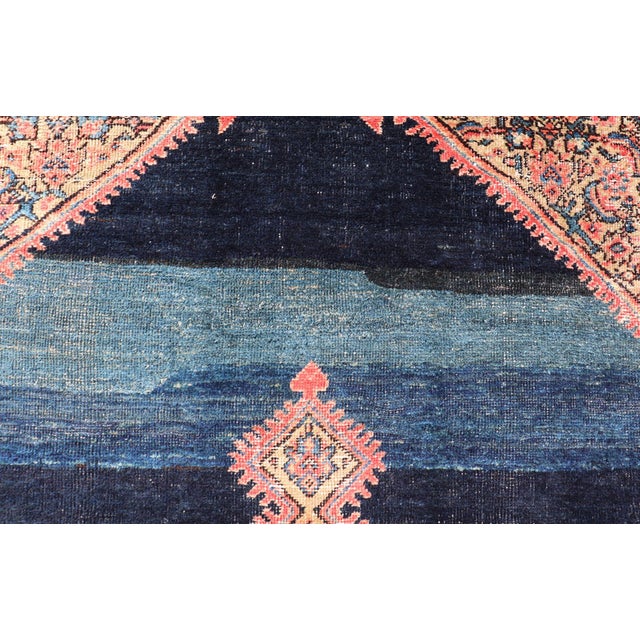 Navy Blue Antique Persian Sultanabad Rug With Medallion on a Navy Blue Field For Sale - Image 8 of 15