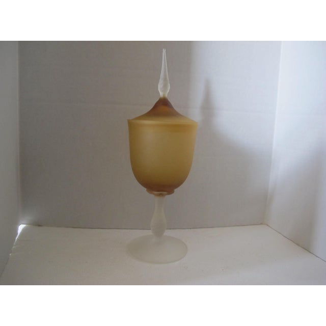 Glass Mid 20th Century Empoli Italy Satin Glass Amber Covered Apothecary Jar For Sale - Image 7 of 7