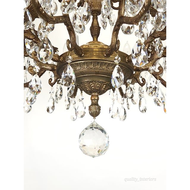 1950s Massive Antique 20 Light Brass Lead Glass Crystal Chandelier ~ Pair Available For Sale - Image 5 of 12