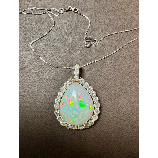40 Carat Pear Ethiopian Opal & 8 Carat Diamond Pendant/Necklace 14K Yellow Gold For Sale - Image 14 of 18
