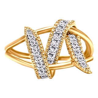 14K Yellow Gold Plated .925 Sterling Silver 1/4 Cttw Diamond Interlocking Bypass Ring (I-J Color, I1-I2 Clarity) - Size 9 For Sale