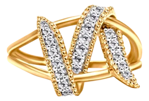 14K Yellow Gold Plated .925 Sterling Silver 1/4 Cttw Diamond Interlocking Bypass Ring (I-J Color, I1-I2 Clarity) - Size 9