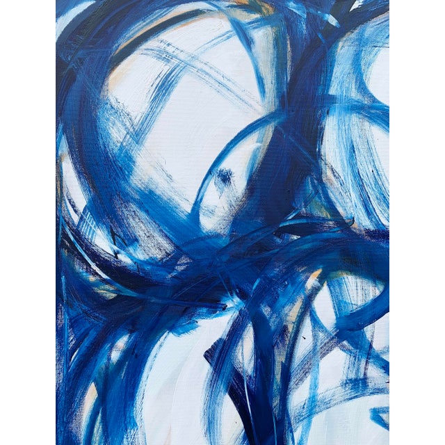 Embrace in Blue I, oil and oil stick on canvas, presents a monochromatic exploration of the human form, rendered entirely...