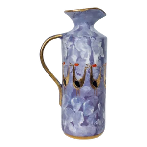 1950s Aldo Londi for Bitossi Gilt Birds Glazed Pottery Handled Pitcher - Vase