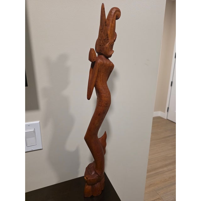 1950s Vintage Mid-Century Balinese Modernist 23.5-Inch Temple Maiden With Lotus For Sale - Image 5 of 12