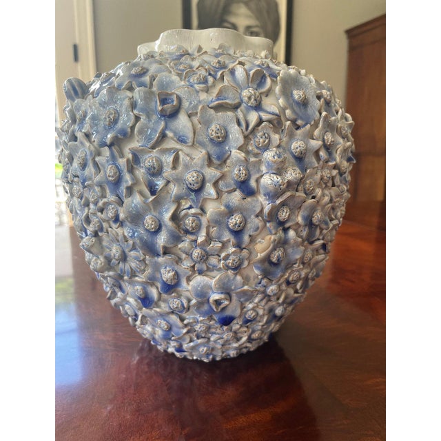 Large Handmade Ceramic Vase with Flowers For Sale - Image 4 of 5