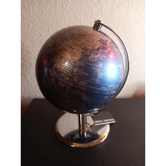 Drexel 2010s Drexel Heritage Midnight Blue & Chrome Desk Globe. For Sale - Image 4 of 6