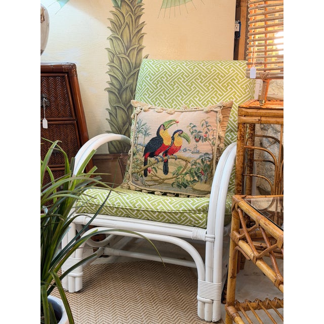 Vintage Tropical Bird Needlepoint Pillows With Tassel Trim Velvet Back-Pair For Sale - Image 12 of 12