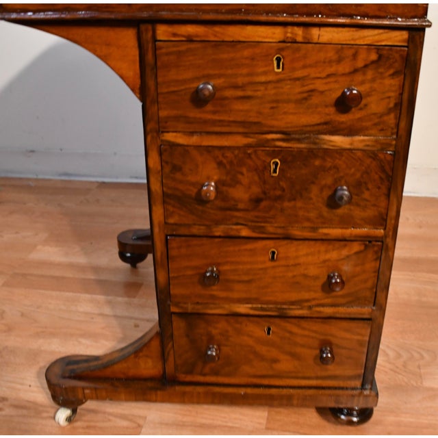 Rare 1870s Antique Victorian Burl Walnut & Leather Surface Davenport Writing Desk For Sale - Image 9 of 18