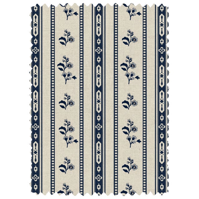 Blue Stoffer Home x Cloth & Company Elsie Headboard in Botanical Stripe Navy with Navy Welt, Twin For Sale - Image 8 of 9
