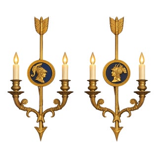 Neoclassical Bronze Two-Light Wall Sconces, 1880, Set of 2 For Sale