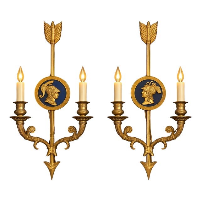 Neoclassical Bronze Two-Light Wall Sconces, 1880, Set of 2 For Sale