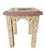 This charming vintage side table features an elegant, architectural silhouette with a distinctive geometric fretwork...